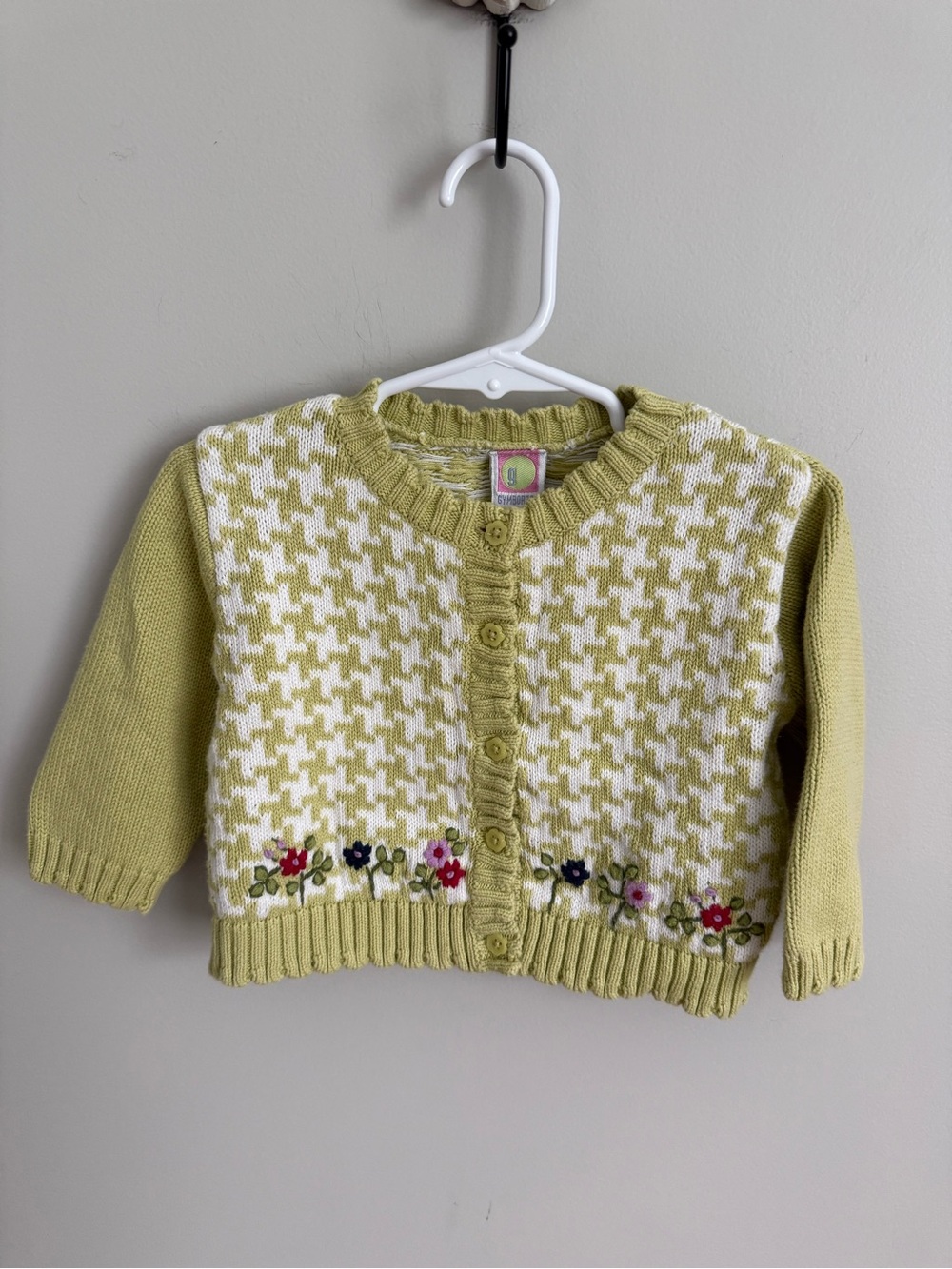 Vintage 2001 Gymboree Knit Flower Houndstooth Cardigan 6-12mo Floral Embroidered